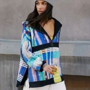 Free People Movement Fast Times Hoodie‎ Jacket Pullover Beach Plaid (M) NWOT
